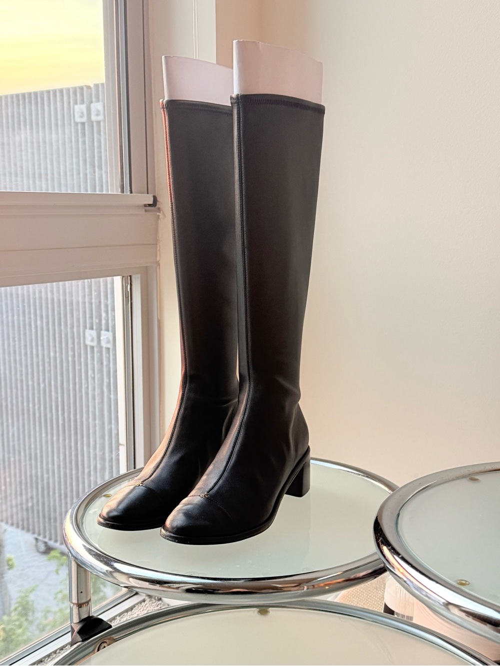 Tory Burch Black Tall Leather Block-Heel Boots